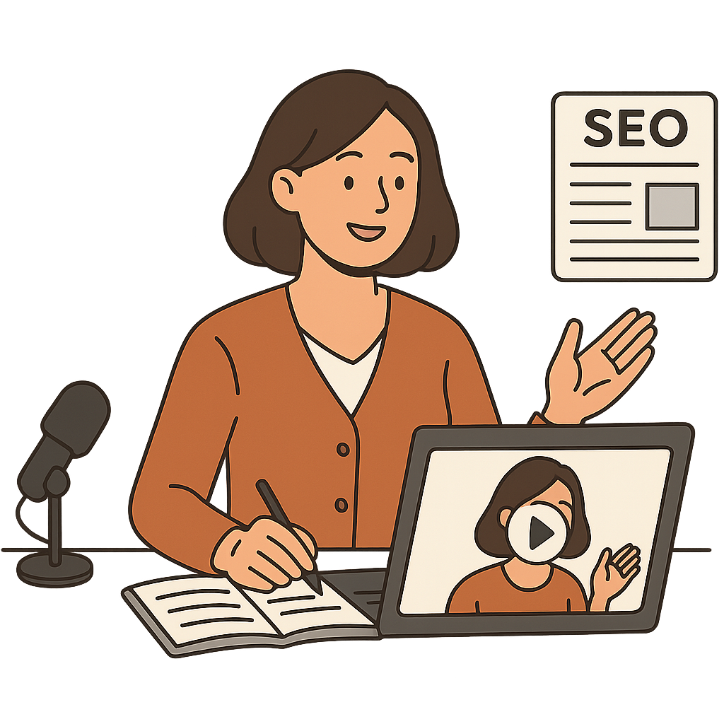 An online coach or consultant converting a video into an SEO-optimized blog post.