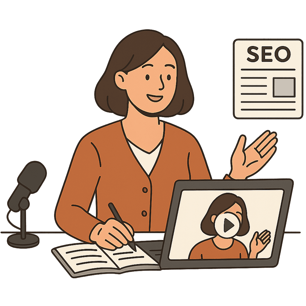 An online coach or consultant recording a video while also converting it into an SEO optimized blog post.