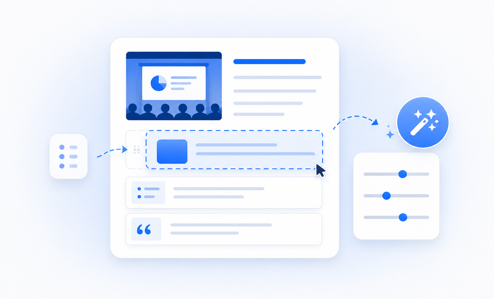Simple illustration of customizing the webinar article layout before generation.